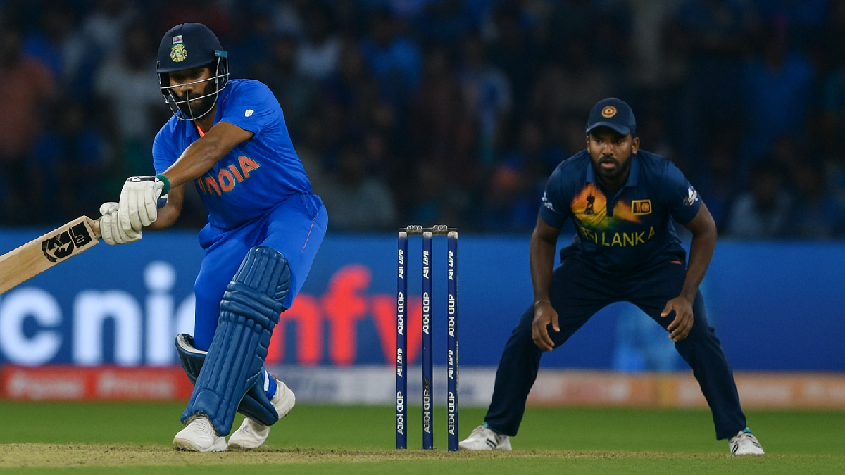 india national cricket team vs sri lanka national cricket team match scorecard showing Indian batsman in action against Sri Lankan fielder during Asia Cup 2025