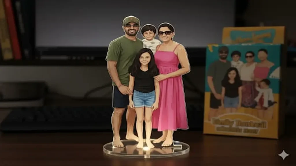 Nano Banana ट्रेंड – एक माँ और बच्ची का 3D मिनी फिगर, जो Google Gemini AI से तैयार किया गया है।