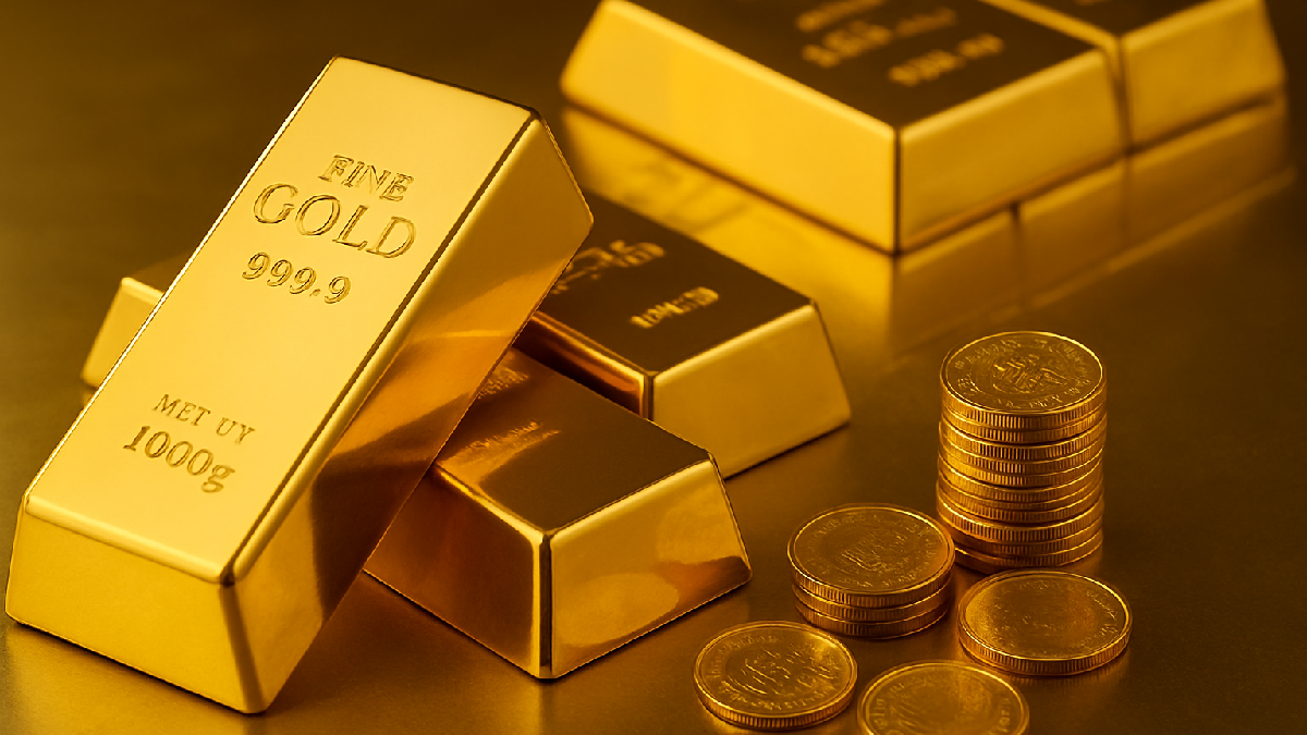 Gold bars and coins representing Gold price prediction and market trend