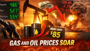 Gas and oil prices soar with Brent crude above $85 and UK gas prices hitting three-year high amid escalating Middle East conflict.